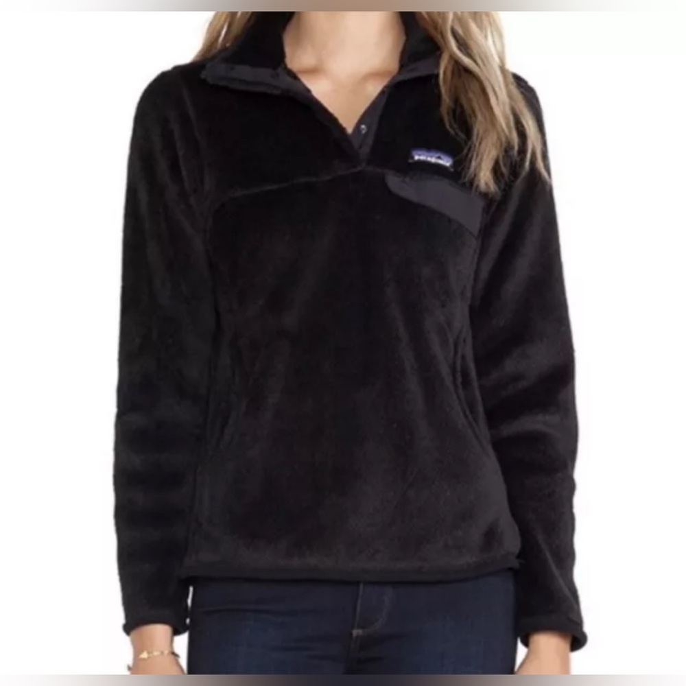 Patagonia Womens Black Synchilla Fleece Kangaroo Pouch Hiking Snap Sweatshirt XS